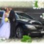 Bride and Groom kissing beside the Love Limo