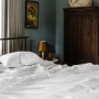Heavyweight Percale Sheet Set in Ash Ticking Stripe