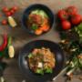 Vegetarian Fried Rice and Vegetable with Tofu Noodle Soup