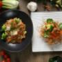 Vegetarian Fried Rice and Crispy Egg Noodle with Tofu