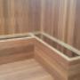 Timber feature corner of an outdoor entertaining area.