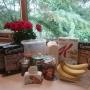 Free cereal (10 incl. GF), milk, coffees,  teas and infusions (10), drinking choc, Milo, Vegemite, peanut butter, jams, honey, condiments, sauces, olive oil, flour, vinegar, choc biscuits and fruit.