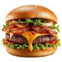 American burger from Coffee & Dreams on Gouger Street, Adelaide, served with Angus patty, bacon, cheese, onion, tangy sauce, and fresh burger toppings.