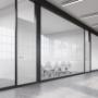 Glass wall rooms in office