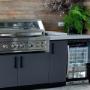 Outdoor BBQ kitchen featuring a single door Gasmate bar fridge
