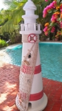 Large Red Wooden Lighthouse Statue