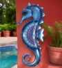Large Blue Boho Seahorse Wall Art