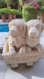 Cement Dogs In Cart Garden Statue