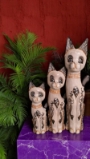 Cream Wooden Cat Statue Set