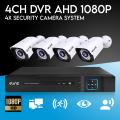 Elinz 4CH AHD 1080P HD Video & Audio Recording CCTV Surveillance DVR 4x Outdoor Bullet Security Camera System No HDD