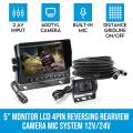 Elinz 5" Monitor LCD 12V 24V Car Reversing Rearview Camera with Mic System Kit 4PIN
