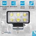 Elinz 4" 18W LED Work Light Rectangular 60° Flood Lamp Fog IP67 Offroad Jeep 12V 24V