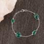 Sterling Silver Gemstone Bracelet with Green Onyx Stones and Extension Chain