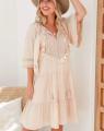 "Hyde Park" Crochet Trim Dress - BEIGE