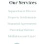 Our Services, Separation and Divorce, Property Settlements, Financial Agreements, Parenting Matters, Mediationand Court