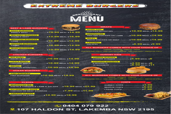 Extreme Burgers Lakemba Menu