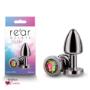 Rear Assets Petite Gunmetal Butt Plug with Round Rainbow Gem
