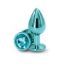 Rear Assets Small Metal Butt Plug with Teal Round Gem