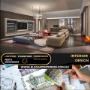 A modern living room showcasing elegant furniture, stylish lighting, and a sleek fireplace.