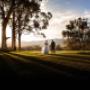 Bride and Groom on wedding day walking in the field of voco kirkton park Hunter Valley by Thierry Boudan Photography