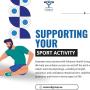 A promotional image by Enhance Health Group featuring a man stretching, with the message 'Supporting Your Sport Activity' and details about building strength, resilience, and confidence through exercise physiology.