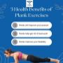 A graphic by Enhance Health Group highlighting three health benefits of plank exercises: improved posture, reduced back pain, and enhanced flexibility, with an image of a woman performing a plank.