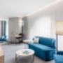 Hotel suite interior with TV lounge area